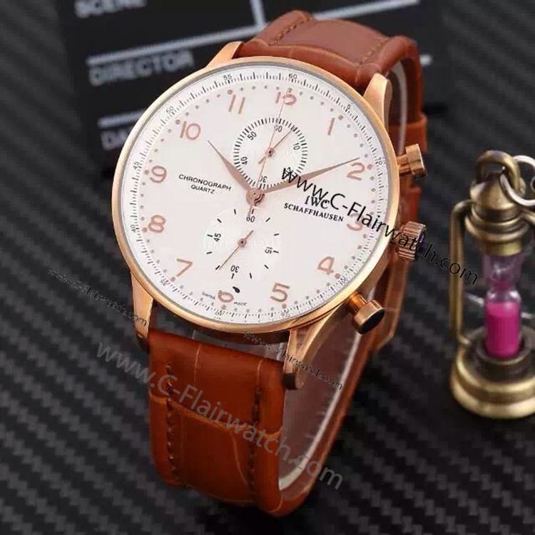 Rose Gold IWC SCHAFFHAUSEN Chronograph Leather